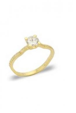 Χρυσό Μονόπετρο Δαχτυλίδι 9Κ Με Άσπρη Πέτρα Ζιργκόν Και Διαμαντάρισμα KO-RN11247