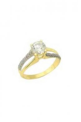 Χρυσό Μονόπετρο Δαχτυλίδι 9Κ Με Άσπρη Πέτρα Ζιργκόν Και Διαμαντάρισμα KO-RN11806
