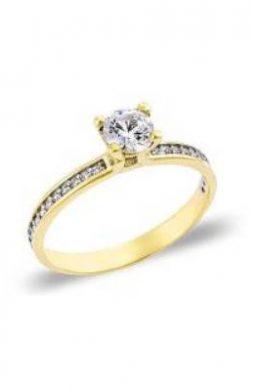 Χρυσό Μονόπετρο Δαχτυλίδι 9Κ Με Άσπρη Πέτρα Ζιργκόν Και Διαμαντάρισμα KO-RN11834