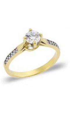 Χρυσό Μονόπετρο Δαχτυλίδι 9Κ Με Άσπρη Πέτρα Ζιργκόν Και Διαμαντάρισμα KO-RN11835
