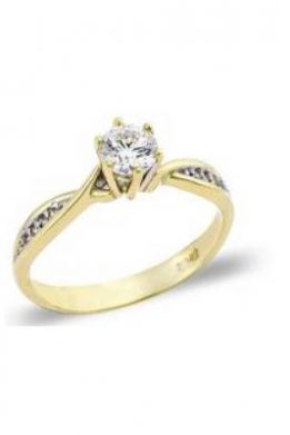 Χρυσό Μονόπετρο Δαχτυλίδι 9Κ Με Άσπρη Πέτρα Ζιργκόν Και Διαμαντάρισμα KO-RN11837