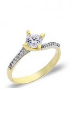 Χρυσό Μονόπετρο Δαχτυλίδι 9Κ Με Άσπρη Πέτρα Ζιργκόν Και Διαμαντάρισμα KO-RN11840