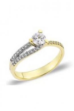 Χρυσό Μονόπετρο Δαχτυλίδι 9Κ Με Άσπρη Πέτρα Ζιργκόν Και Διαμαντάρισμα KO-RN11841