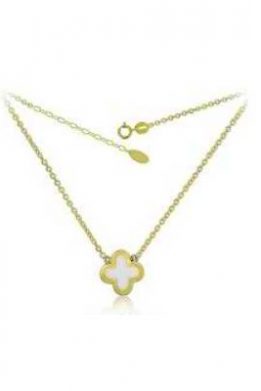 Χρυσό Κολιέ 9Κ Με Σταυρό Van Cleef & Arpels Και Άσπρο Σμάλτο KO-NLB18012