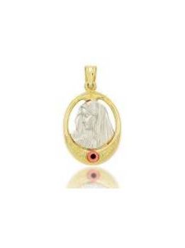 Χρυσό Μενταγιόν 9Κ Με Λευκόχρυση Παναγία Και Ροζ Ματάκι KO-PD11067