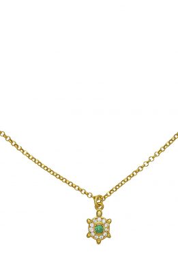 Κολιέ χελωνάκι με πράσινα και λευκά ζιργκόν από επιχρυσωμένο ασήμι 925. K-46-PRS-G-7