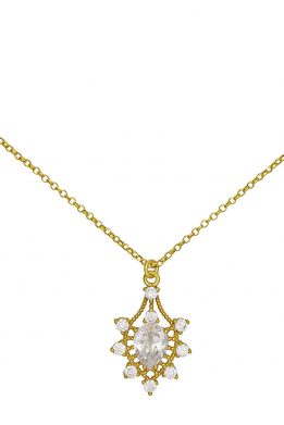 Κολιέ  επιχρυσωμένο ασήμι 925, εντυπωσιακό σχέδιο με λευκά ζιργκόν. K-56-G-105