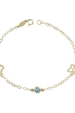 Χρυσό Βραχιολάκι Παιδικό Με Ματάκι ,Σταυρό Και Πεταλούδα ΒΠ-120