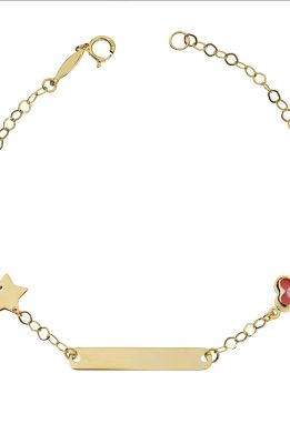 Χρυσή Ταυτότητα Παιδική Με Ροζ Φίλντισι Σταυρό Ματάκι Και Αστέρι Τ-37