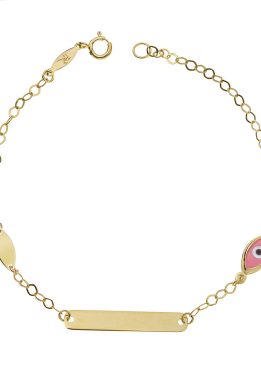 Χρυσή Ταυτότητα Παιδική Με Ροζ Φίλντισι Ματάκι Και Οβάλ Στοιχείο Τ-41