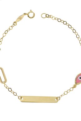 Χρυσή Ταυτότητα Παιδική Με Ροζ Φίλντισι Ματάκι Και Τετράγωνο Στοιχείο Τ-43