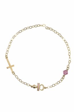 Χρυσό Βραχιολάκι Παιδικό Με Σταυρό ,Πιπίλα Και Πέτρα Ζιργκόν 4523