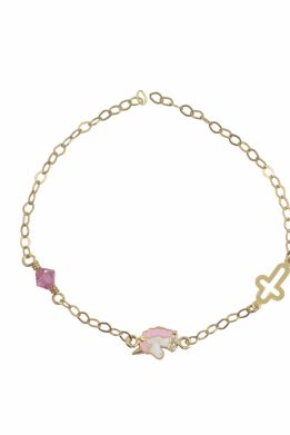 Χρυσό Βραχιολάκι Παιδικό Με Σταυρό Και Μονόκερω Με Πέτρα Ζιργκόν 4546