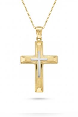 Χρυσός Βαπτιστικός Σταυρός BJ Δίχρωμος